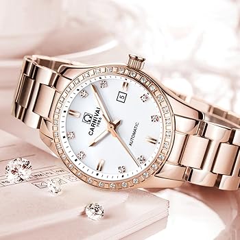 クォーツ式 ローズゴールドダイヤル carnival 腕時計 Amazon | Carnival レディース ダイアモンド 自動巻き 機械式 ローズ